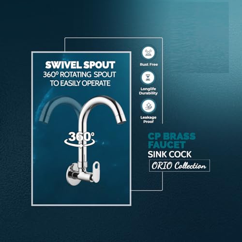 Image of CLINTON Kitchen Sink Cock with 360 Degree Swivel Spout | Kitchen Sink Tap | Kitchen Faucet | Tap for Kitchen Sink (Orio)