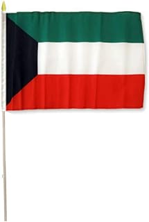 AES 12x18 12"x18" Kuwait Country Stick Flag 30" Wooden Staff