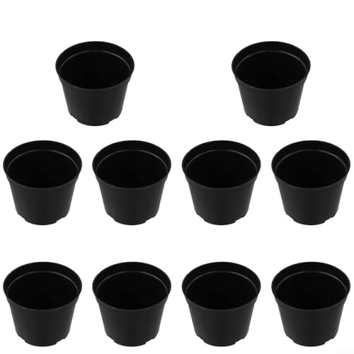 Shophubio 10 Pack Black Plastic Plant Pots Set, Nursery Containers with 2-Tier Drainage, Weather Resistant Flower Pot Tray for Indoor Outdoor Garden Greenhouse Growing(B150#)