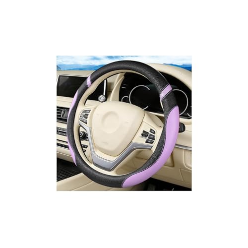 FALVFUN Car Steering Wheel Cover, 14.5-15" Soft Leather Anti-Slip Steering Wheel Protector with Comfort Grip, Automotive Interior Protection Accessories, Universal for Van SUV Sedan (Black Purple)