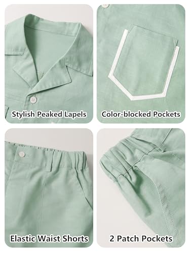 Image of LOLANTA Boys 2 Pieces Linen Set kids Short Sleeve Button Down Shirt and Shorts Summer Vacation Outfits