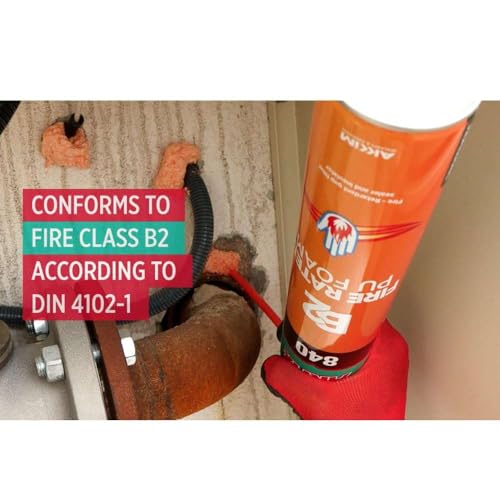 Akfix 840 Fire Block Spray Foam (1x12 Oz.)- Orange Color Fire Retardant Polyurethane Expanding Foam for Gap Filling, Insulation and Sealing on Window and Door, Fire Rated, Paintable | 12 Oz. 1 Pack