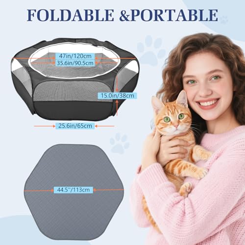 Image of Pawaboo 2-in-1 Small Animals Playpen with Pad, Black+Gray