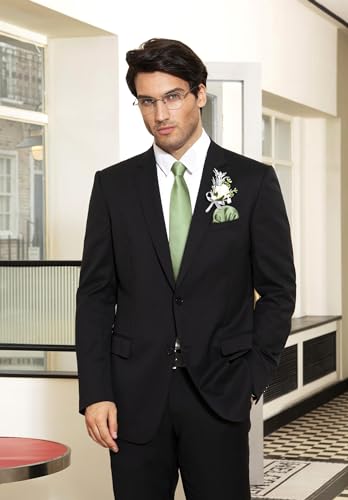 Image of HISDERN Mens Solid Color Ties Formal Satin Necktie and Pocket Square Set Classic Wedding Business Tie & Handkerchief