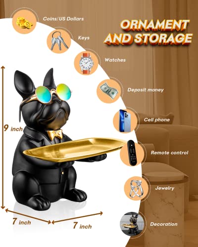Bwytbwy French Bulldog Statue, Black Dog Butler Statue, Statues For Home Decor, French Bulldog Decor, Resin Bulldog Sculpture Tray, Dog Piggy Bank, Key Tray For Entryway Decor, Black Decor Statue #TOP3
