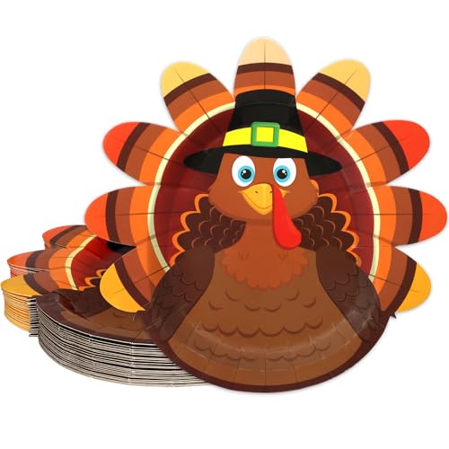 Treasure Cove Turkey Plates Thanksgiving Plates Turkey Shaped Disposable Paper Platters Tableware Decor for Thanksgiving Autumn Holiday Fall Party Supplies 24Pcs Treasure Cove Turkey Plates Thanksgiving Plates Turkey Shaped Disposable Paper Platters Tableware Decor for Thanksgiving Autumn Holiday Fall Party Supplies 24Pcs