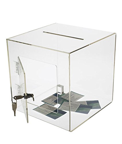 Source One Caixa de doação de cubo de acrílico premium com caixa de sugestão de porta aberta traseir