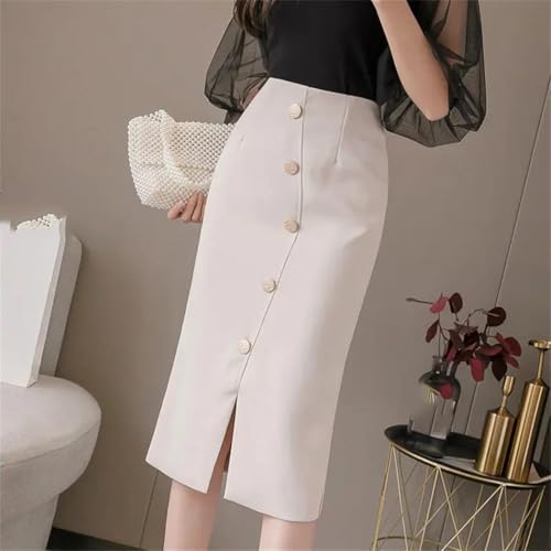 Women Korean Fashion High Waist Hip Skirt Versatile Office Mid-Length Buttoned Skirt2
