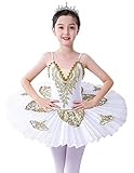 ZX Girl's Ballet Swan Lake Tutu Costume Professional Camisole Skirted Leotard Ballerina Dancewear Fairy Princess Dress, 007 White, 10-11 Years