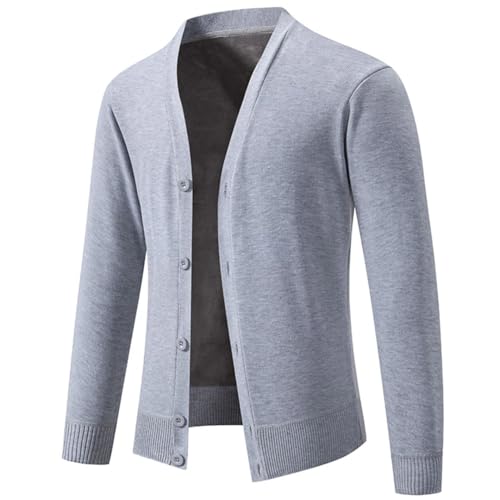 Men’S Slim Fit V-Neck Fleece Lined Knitted Cardigan Long Sleeve Button Up Warm Sweater Outerwear3