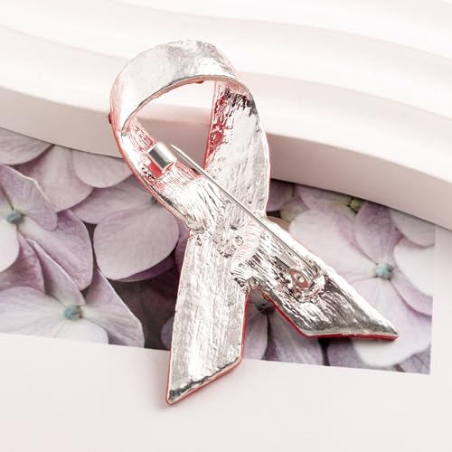 Image of Red Ribbon Awareness Brooch Rhinestone Crystal Statement Brooch Pins for Women