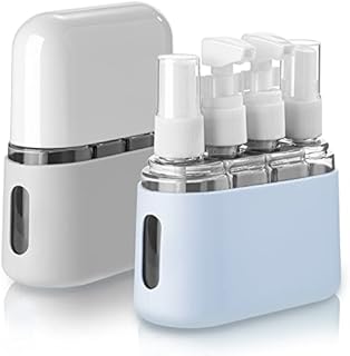 Madenia Zestaw butelek podróżnych Artykuły toaletowe 50 ml Butelka podróżna Przezroczysty 4 szt Szczelne pojemniki na płyny podróżne do kosmetyków z etykietą, Niebieski szary