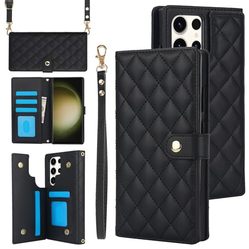 Coque portefeuille Samsung S25 Ultra en cuir PU premium noir anti-RFID