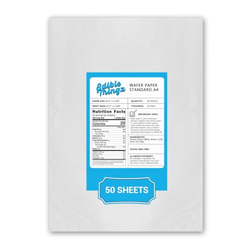 Wafer Paper Edible Sheets | Edible Paper for Cakes, Cupcakes, Cookies & 3D Props | Printable Icing Sheets | Frosting Sheets for Edible Printer | 50 Sheets Size A4 .4mm | EdibleThingz