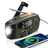 Notfall Kurbel Radio, 2000mAh/7400mWh Akku Kurbelradio Solar Batterie Power Bank USB AM/FM Radio mit SOS-Alarm Taschenlampe, 3-Wege-Laden Notfallradio, Innen Außen Camping Klein Taschenradio