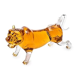 Tiger Decanter 1000ml 11″L Whiskey and Wine Decanter by The Wine Savant 7″H, Tiger Glass Decanter For Whiskey, Scotch, Spirits, Wine, For Whiskey Lovers, Tiger Lovers, Tiger King Gifts