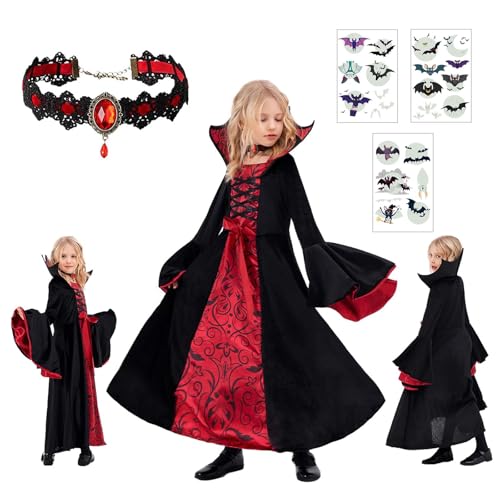 Ligtmor Disfraz Vampiro Niño, Disfraz Vampiresa, Halloween Costume, Colmillos Vampiro niñam, Ideal para Disfraces de Halloween y Carnaval (M)