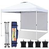 Pop-up Canopy Tent 10’ x 10’, Outdoor Canopy Instant Shelter with 1 Sidewall, 4 Sand Bags, 1 Wheel-Bag and Other Accessories, Lightweight Camping Canopy Easy Set-up for Party/Exhibition/Picnic, White