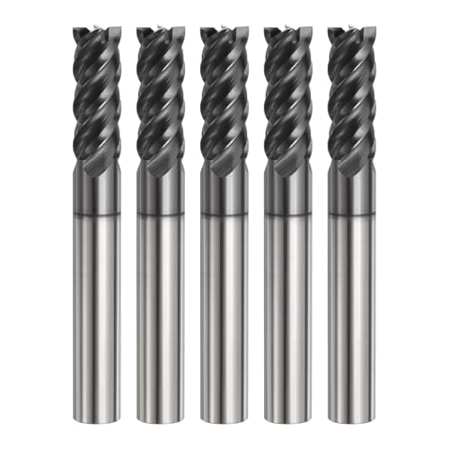 Image of HARFINGTON 5pcs Carbide Square Nose End Mill Bit 5 /16 inch Cut Dia 4 Flutes TiAlN Coated Milling Cutter for Hardened Steel Metal (5 /16 inch Shank 13 /16 inch Cut Length 2-1 /2 inch Long 45 Degree Helix)