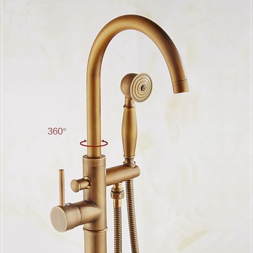 Mitigeur baignoire sur pied rotatif 360 robinet laiton antique avec douchette - 5