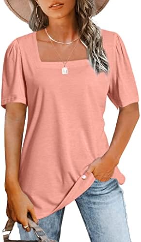 JomeDesign Womens Tops Casual Short Sleeve Square Neck Shirts Puff Sleeve Tshirts Loose Casual Blouse Summer Tee