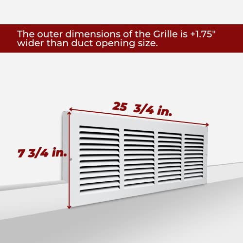 Fits 24x6 Duct Opening | Steel Baseboard Return Air Grille by Handua | Vent Cover Grill | 7/8" Margin Turnback [Depth] to Fit Baseboard | White | Outer Dimensions: 25.75"W X 7.75 "H by Handua - Used condition - Image 3