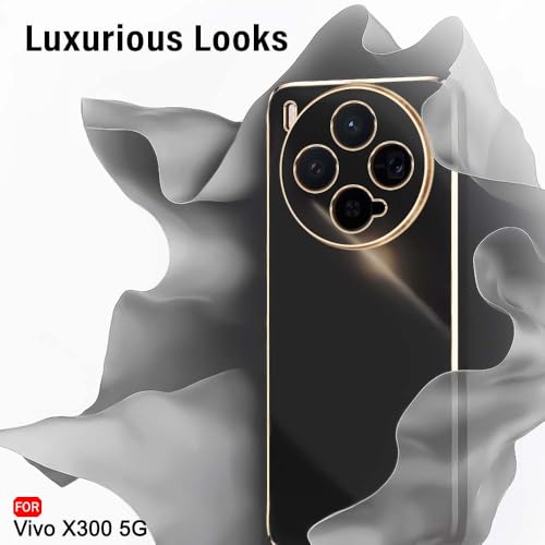 Image of TheGiftKart Luxurious Golden-Plated Back Cover Case for Vivo X300 5G | Raised Lips for Camera & Screen Protection | Shockproof Design | Stylish Back Cover Case for Vivo X300 5G (TPU, Black)