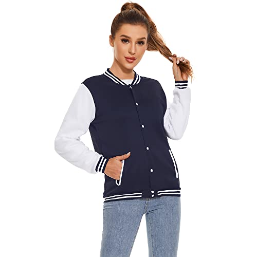 Image of Varsity Jacket Women Men's Baseball School Uniform Button Up Unsex Adult Long Sleeve Coat Fashion Jacket