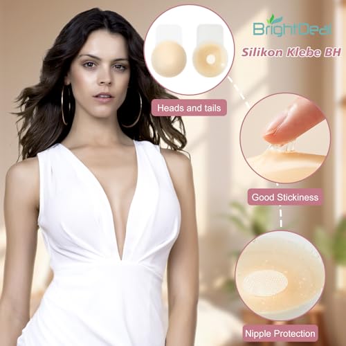 Brightdeal Wiederverwendbarer Silikon Klebe-BH Push-Up – Unsichtbar & Selbstklebend, Starker Halt für Große Brüste, Hautfarben, Perfekt für Abendkleider, Hochzeiten & Tops – Größen: C bis D-Cup