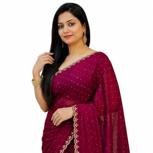 Yashika Women's Chiffon Saree with Blouse Piece for Traditional E...