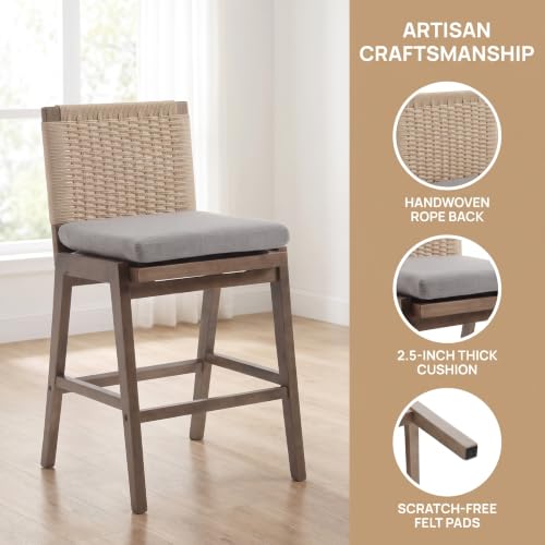 Image of 27 inch Woven Linen Counter Stools Set of 2, Grey