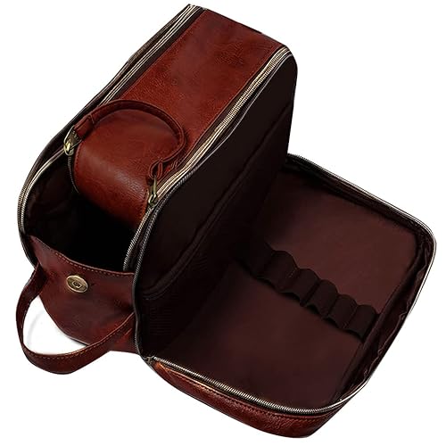 Image of Handcuffs Toiletry Bag for Men & Women Waterproof PU Leather Travel Shaving Kit Pouch Grooming & Makeup Organiser for Gym Daily Use Cosmetics Toiletries & Essentials (Dark Brown)
