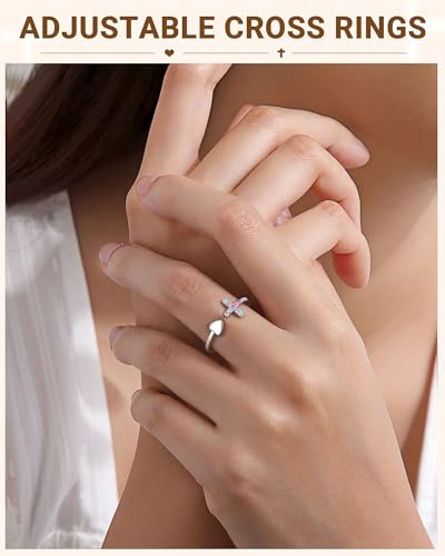 PINKDODO Adjustable Cross Rings for Daughter Granddaughter Easter Religious Confirmation Christian Gifts2