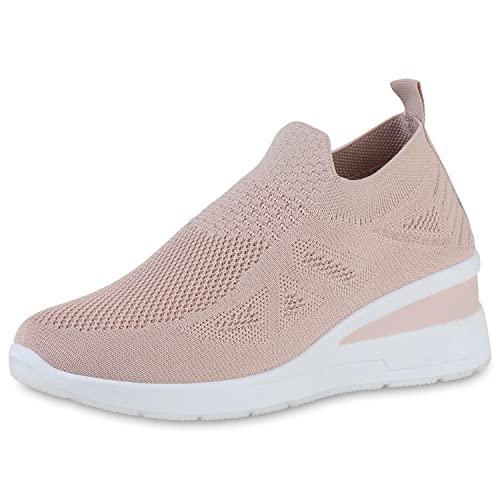 VAN HILL Damen Sneaker Wedges Keilabsatz Schuhe Profilsohle...