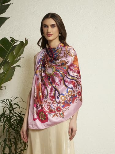 Image of Ravaiyaa - Attitude is everything Women Silk Digital Print Large Square Scarf Breathable Lightweight Neckerchief Printed Headscarf 40 inch x 40 inch Inch
