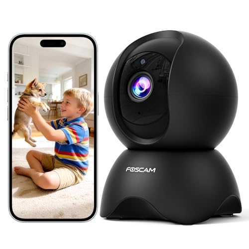 FOSCAM 3K Security Camera Indoor, 360° PTZ Baby & Pet Monitoring for Home Security, 5MP Night Vision, Human/Pet Auto Tracking, Motion & Sound Alerts, 2-Way Audio, 2.4GHz Wi-Fi (R5 Grey)