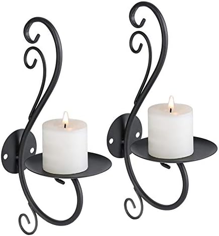 Sziqiqi 2Pcs Iron Candle Holder Wall Art Candle Hanging Candle Holder Home Decoration Tealight Candle Stand, Wall Sconce, Black