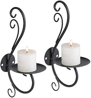 Sziqiqi 2Pcs Iron Candle Holder Wall Art Candle Hanging Candle Holder Home Decoration Tealight Candle Stand, Wall Sconce, Black