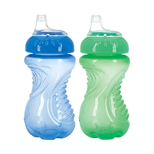 Image of Nuby 2-Pack No-Spill Easy Grip Cup, 10 Ounce, Blue & Green
