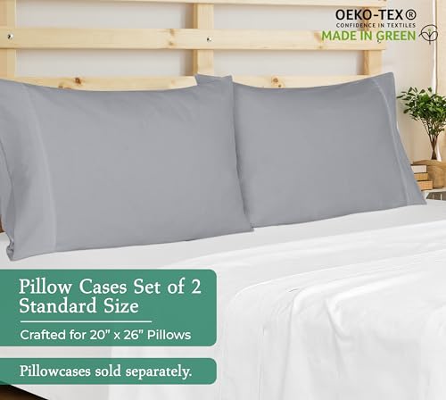 Image of Royale Linens Standard Pillowcase Set of 2 - Bed Pillow Cover - 20 inchx26 inch - Silver Pillowcases - 1800 Brushed Microfiber, Wrinkle & Fade Resistant - Soft & Cozy- Standard Size Pillow Case (STD, Silver)