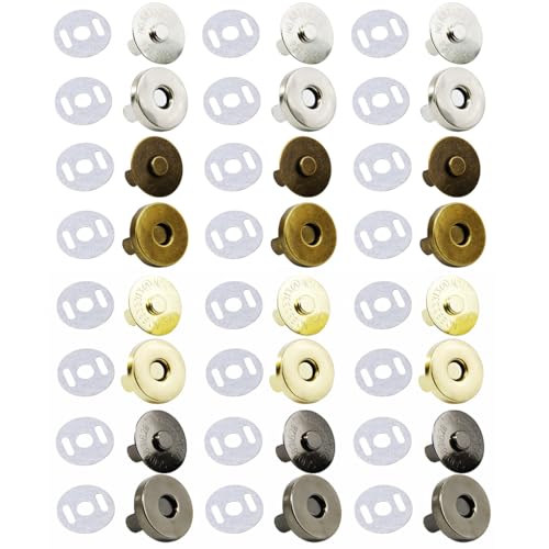 Lot de 12 Boutons Pression Magnetiques pour Sacs a Main et Portefeuilles avec 24 Rondelles Incluses Diametre 1.8cm Couleurs Assorties Blanc Brillant Bronze Or Noir Mat Accessoires de Maroquinerie