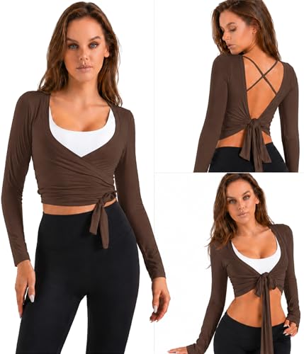 Image of Women Tie Front Shrug Long Sleeve Bolero Cardigan Lightweight Casual Tops