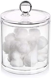 Hipewe Cotton Ball Swab Organizer Lid Apothecary Acrylic Jar Makeup Cotton Organizer Bathroom Storage Canister Jar Cotton Rounds Pads Q-Tips Holder