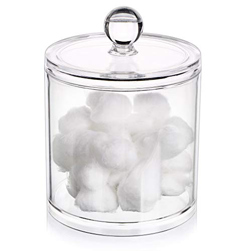 Hipiwe Cotton Ball and Swab Organizer with Lid Apothecary Acrylic Jar Makeup Qtip Organizer Bathroom...