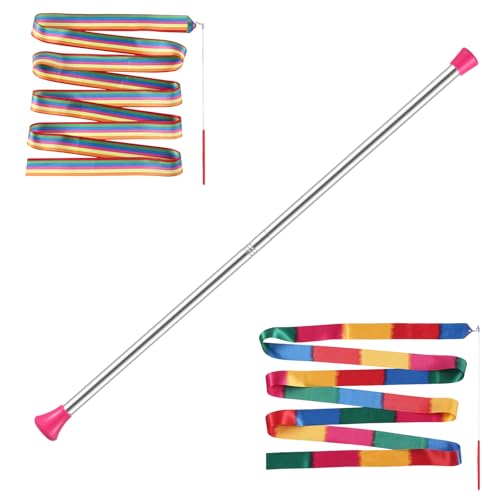 NigWarm Baton Twirling Dance Baton for Kids 28 Inches Stainless Steel Material - Includes 1 Gymnastics Wand & 2 Dance Ribbons Easy to Use for Dance Beginners (Pink)