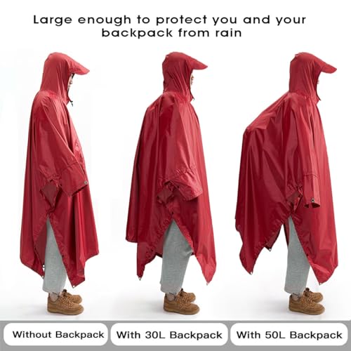 Cosmine Hooded Rain Poncho for Adult with Pocket, Waterproof Lightweight Unisex Raincoat Jacket for Hiking Camping Emergency3