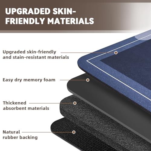 Diatomaceous Earth Bath Mat Super Absorbent Quick Dry Diatomite Stone Bath Mat Non Slip Shower Mat Thin Bathroom Mat Fit Under Door, Bathroom Floor Mat for in Front of Bathtub Showe,15.7"x35.4",Blue - Image 6