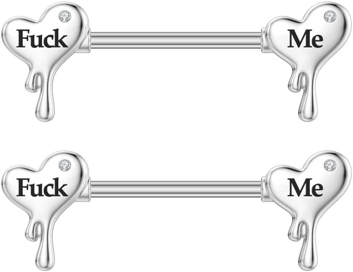 14G Surgical Steel Letter Nipple Rings for Women Girls Heart Piercing Barbell Cum Here Naughty Words Nipple Studs Nipplerings Body Piercing Jewelry