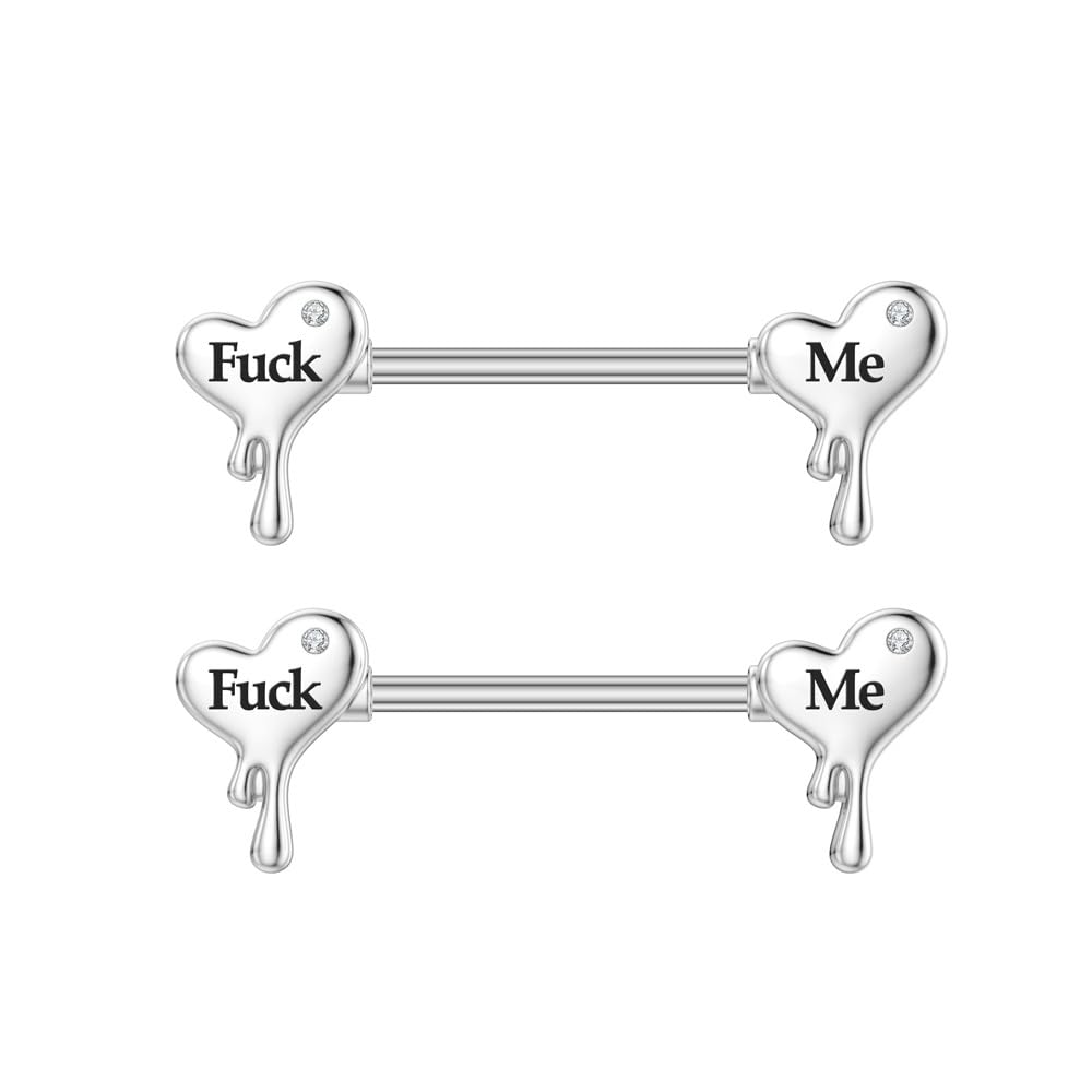 14G Surgical Steel Letter Nipple Rings for Women Girls Heart Piercing Barbell Cum Here Naughty Words Nipple Studs Nipplerings Body Piercing Jewelry