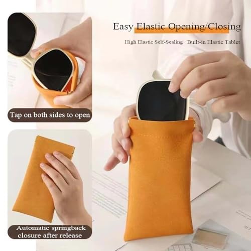 Teumire 4 Pack Squeeze Top Glasses Case Soft Leather Eyeglasses Cases Sunglasses Pouch Portable Glasses Pouch Bags 4 colors